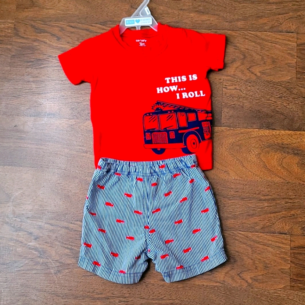 Fire truck shirt and shorts set